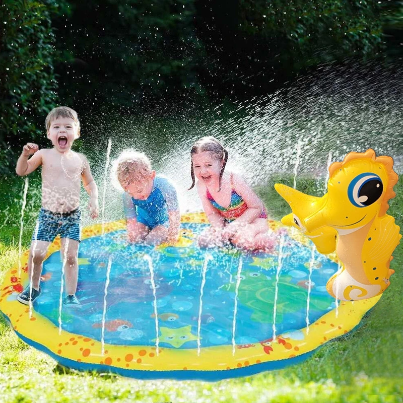 Summer Water Play Equipment and Toys Inflatable Seahorse Sprinkler Pad Splash Mat for Kids